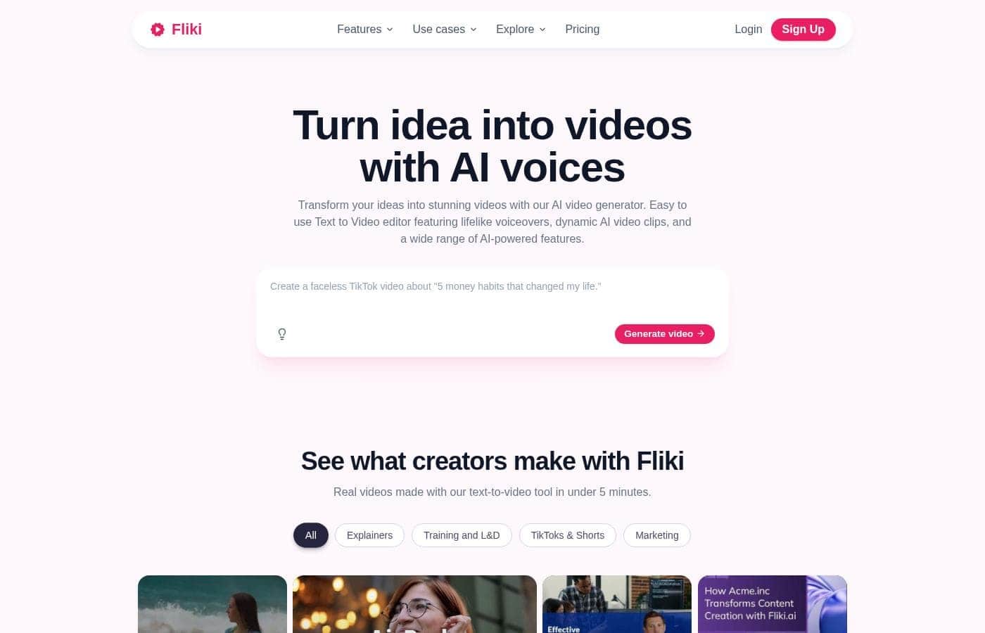 Fliki homepage screenshot