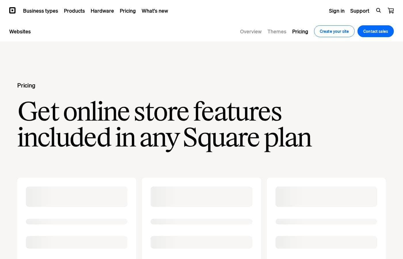 Square Online pricing page screenshot
