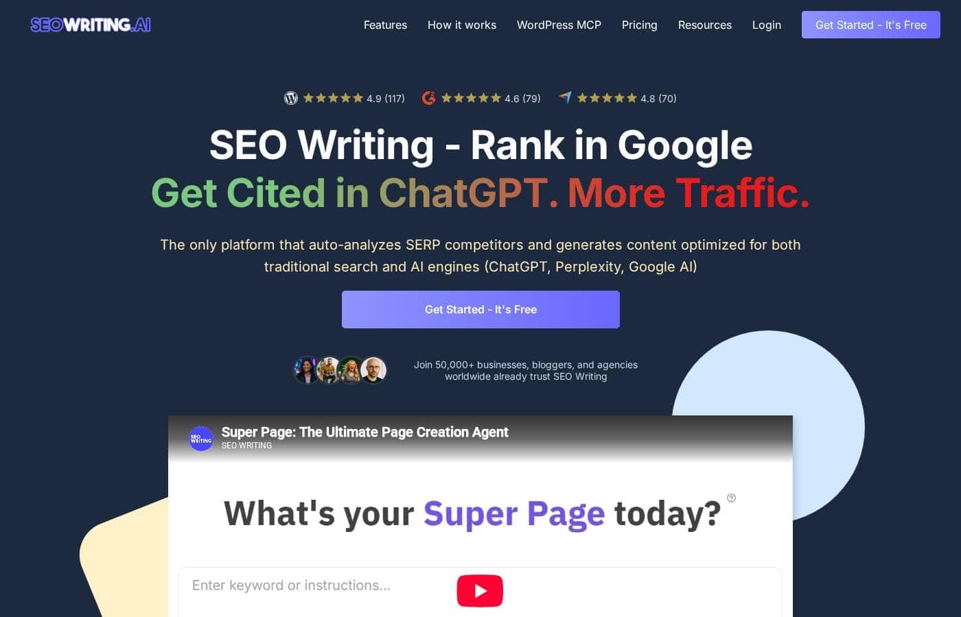 Captura de pantalla de la página de inicio de SEOWriting