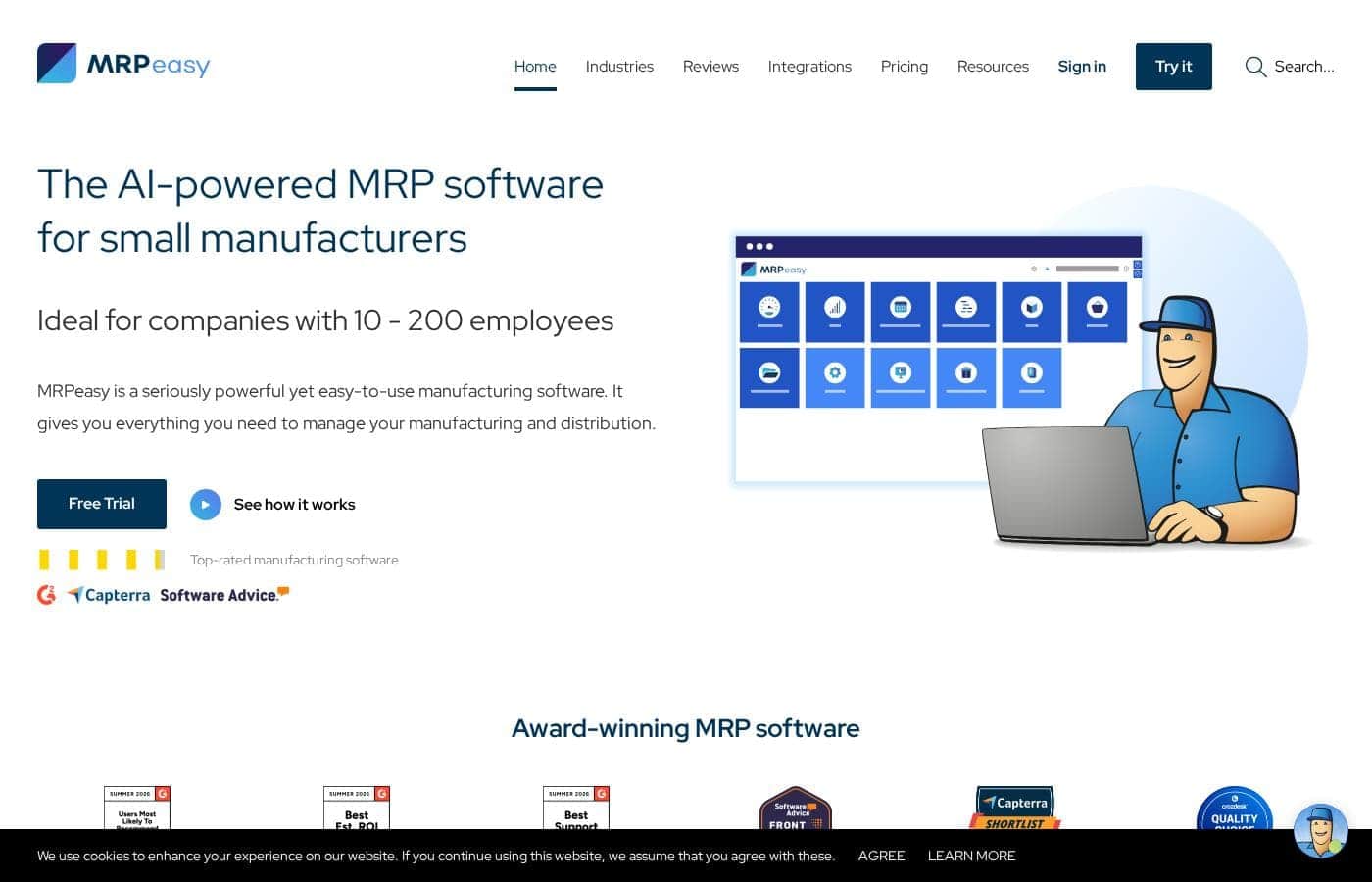 MRPeasy homepage screenshot