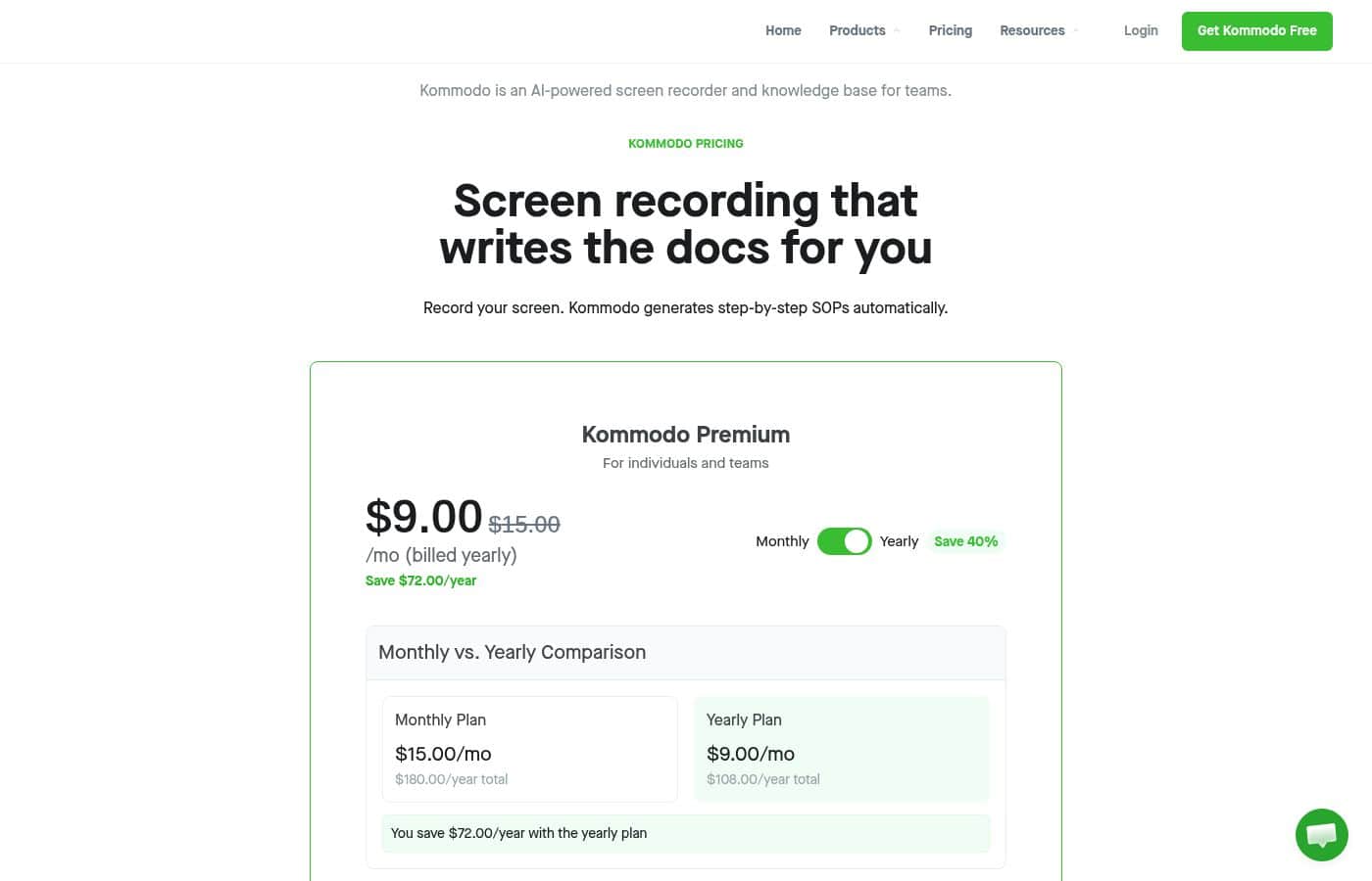 Komodo Decks pricing page screenshot