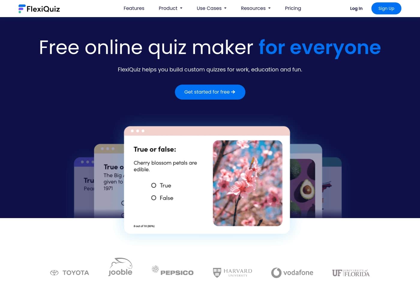 Capture d'écran de la page d'accueil FlexiQuiz