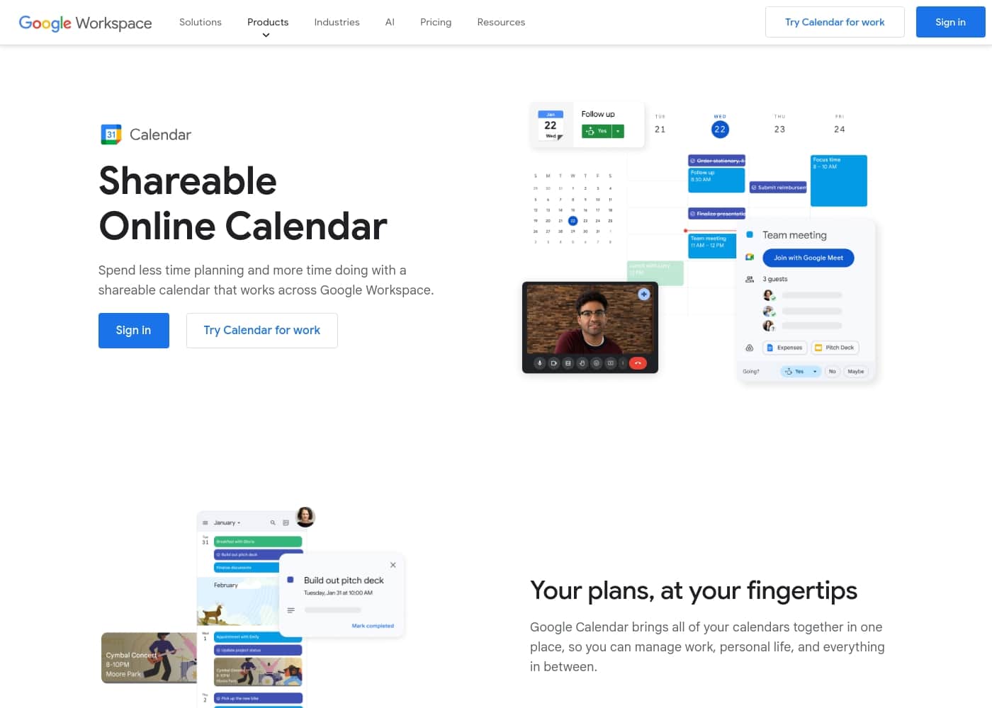 Google Calendar homepage screenshot
