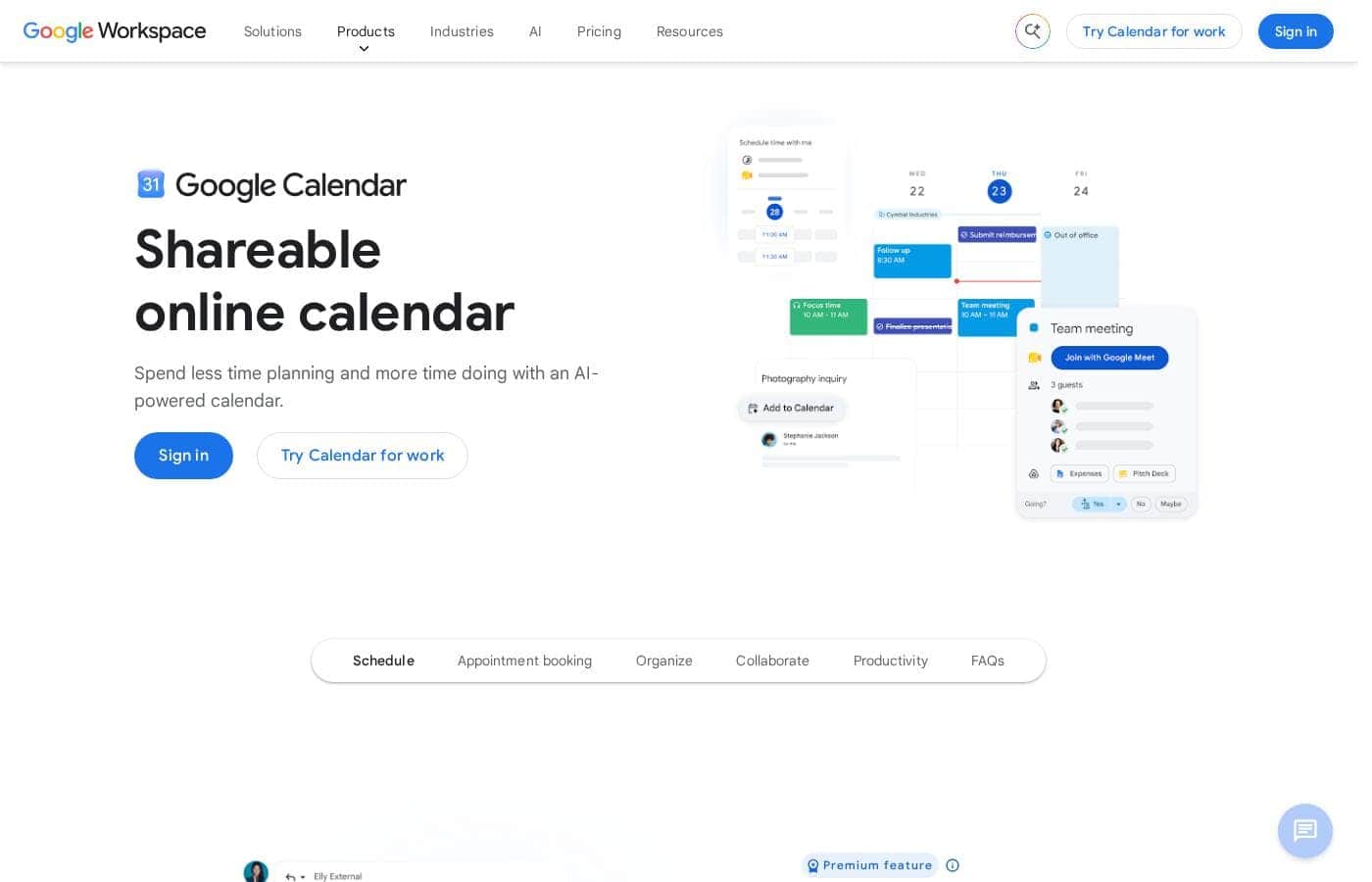 Google Calendar Homepage-Screenshot