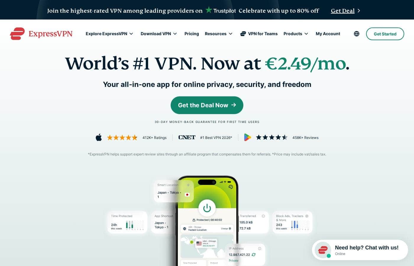 ExpressVPN homepage screenshot