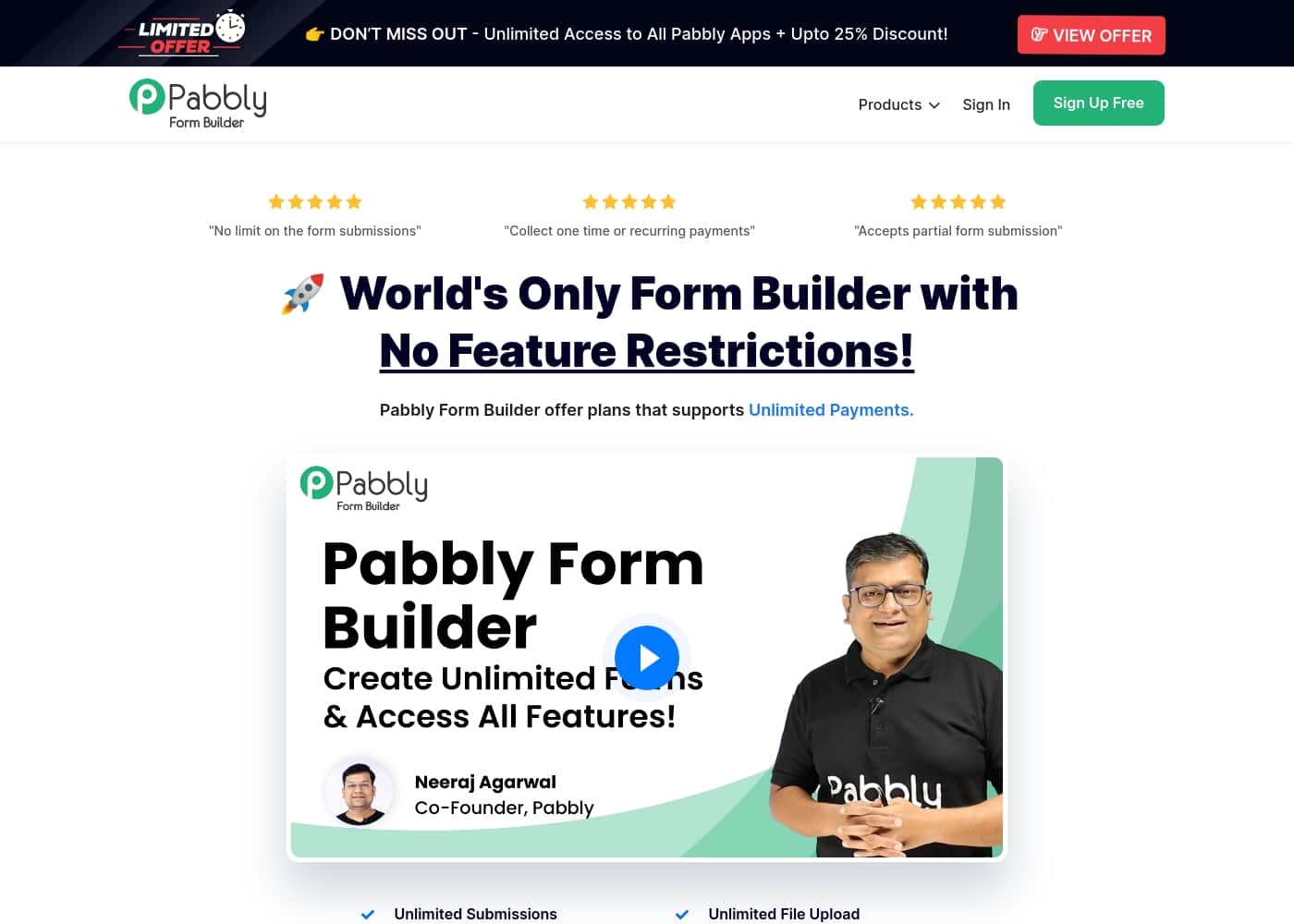 Pabbly Form Builder 홈페이지 스크린샷