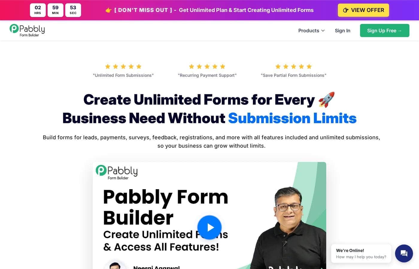 Capture d'écran de la page d'accueil Pabbly Form Builder