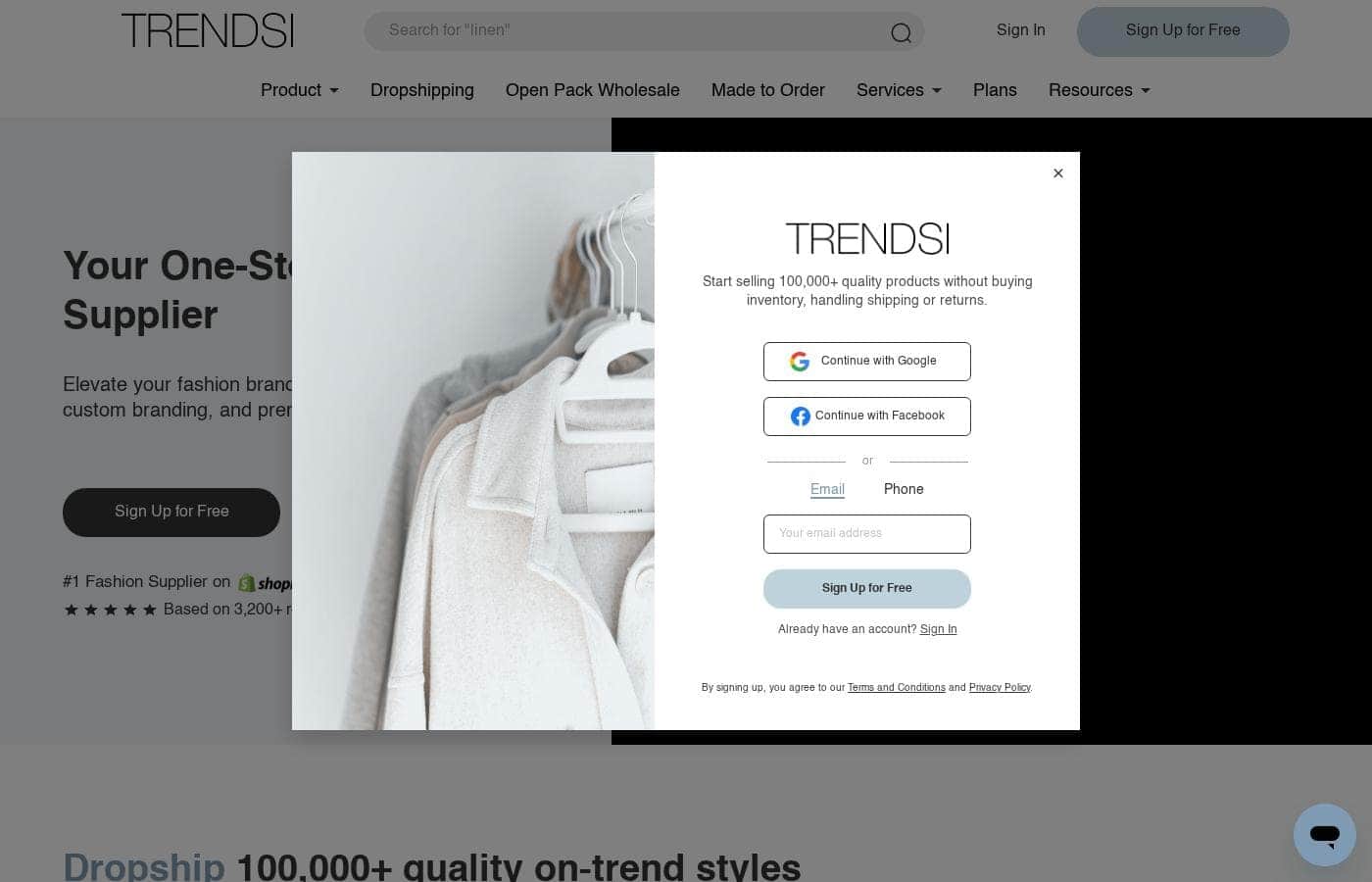 Screenshot der Preisseite von Trendsi