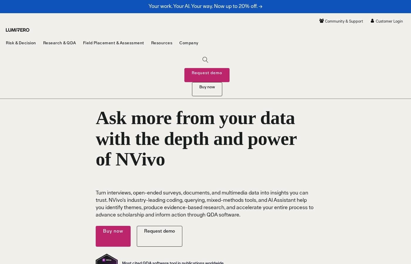 NVivo 홈페이지 스크린샷