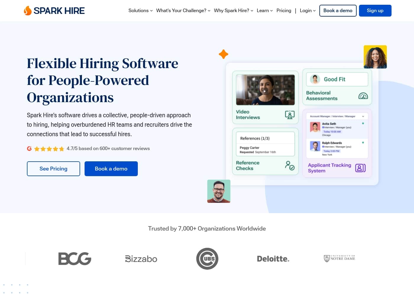 Captura de ecrã da página inicial do Spark Hire