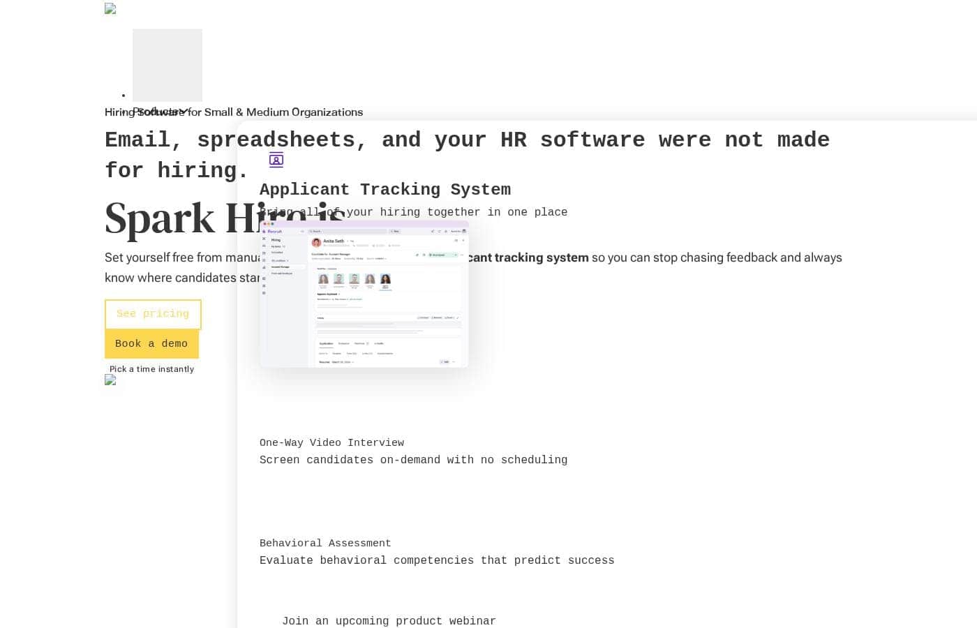 Spark Hire homepage screenshot