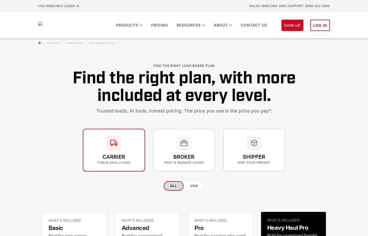 TRUCKSTOP pricing page screenshot