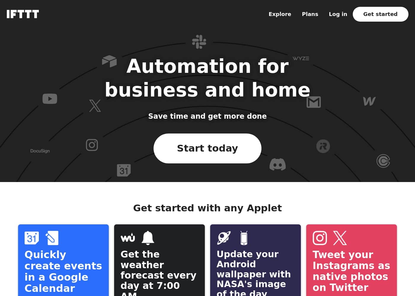 Screenshot della homepage di IFTTT