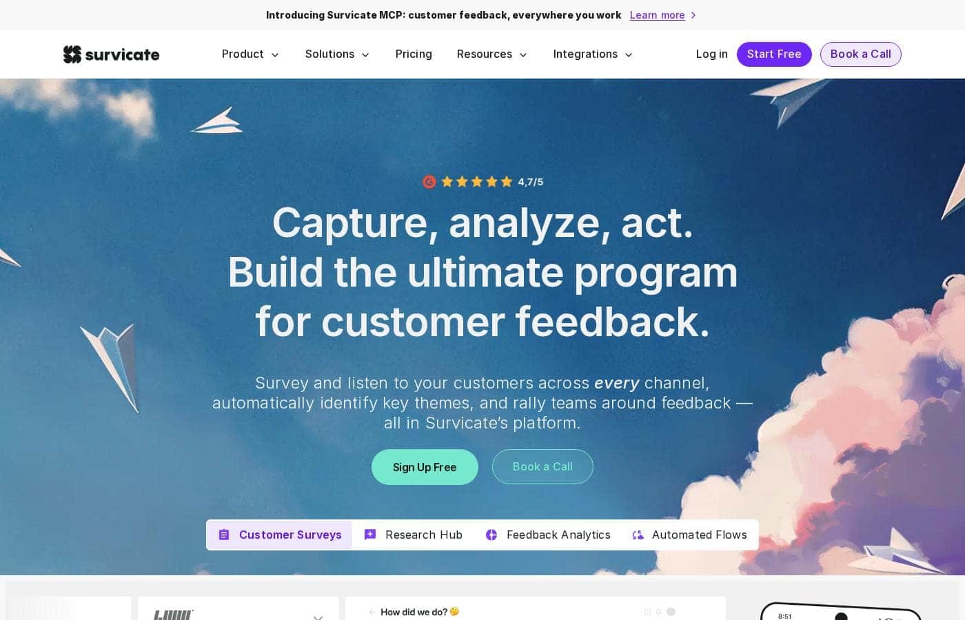 Survicate homepage screenshot