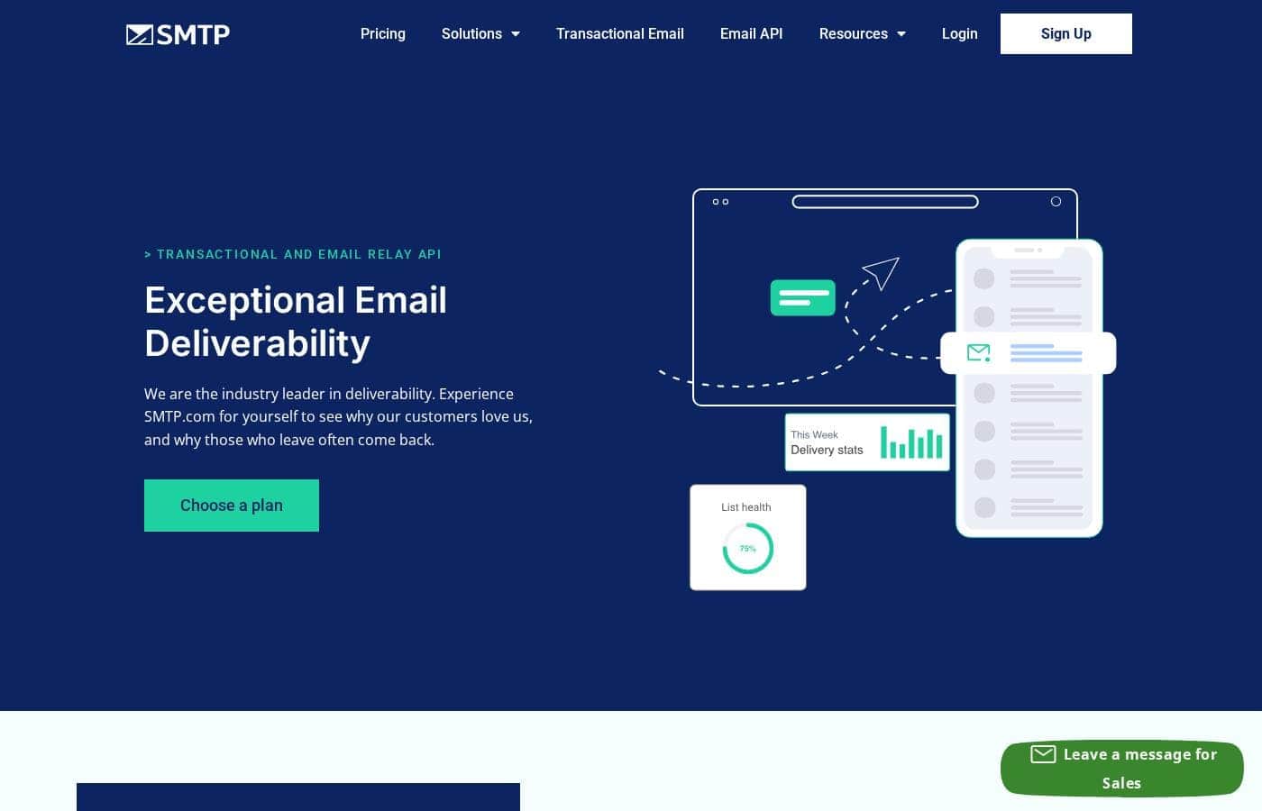 SMTP.com homepage screenshot
