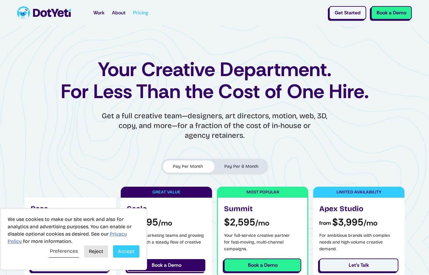 DotYeti pricing page screenshot