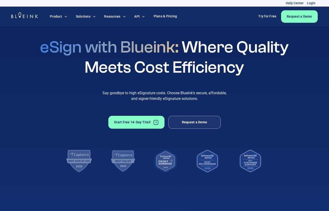 Captura de pantalla de la página de inicio de Blueink