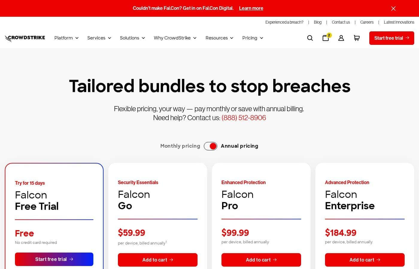 CrowdStrike pricing page screenshot