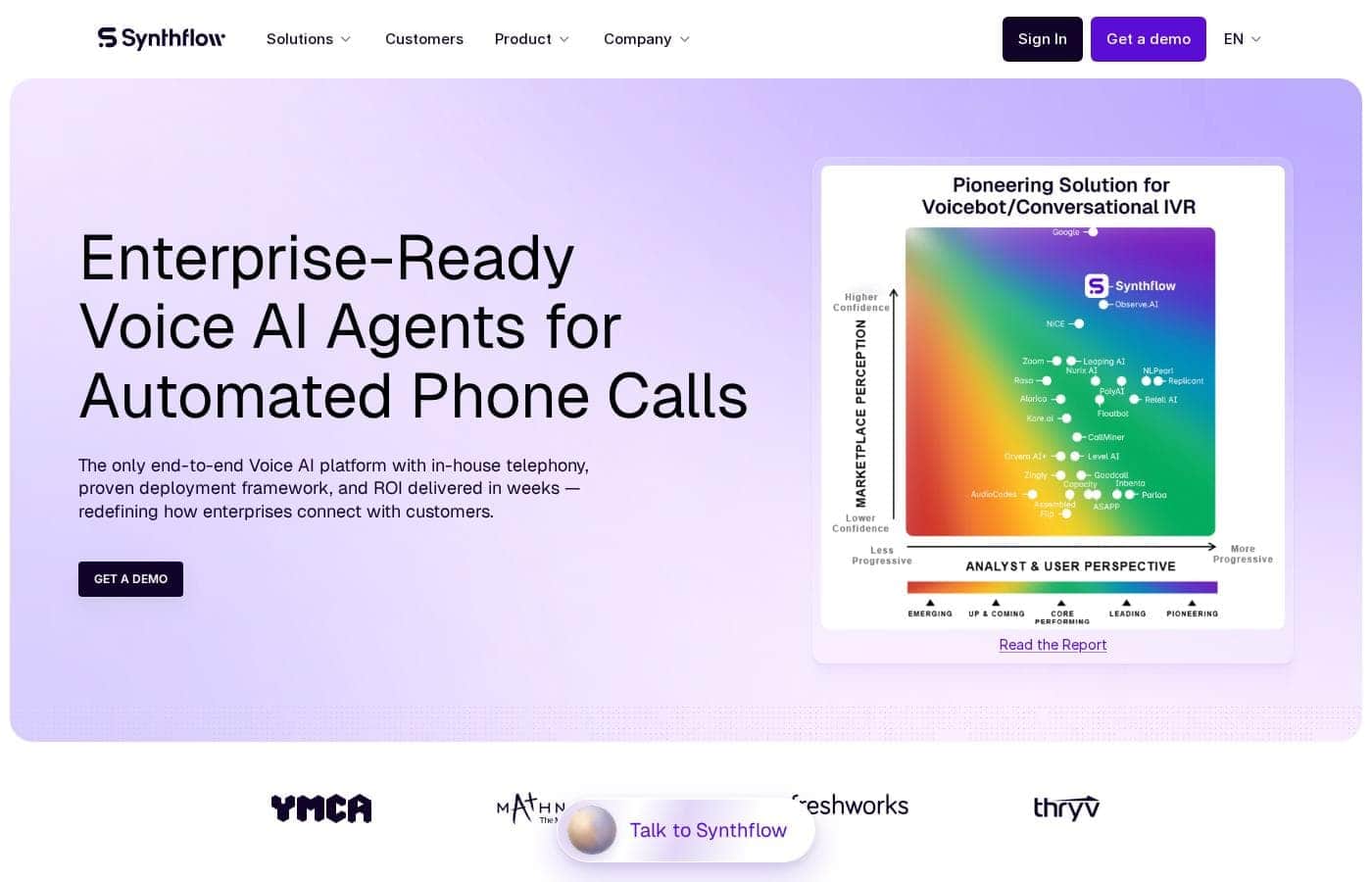 Synthflow AI homepage screenshot