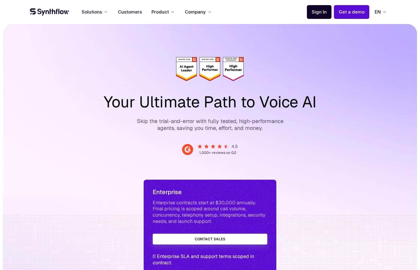 Synthflow AI pricing page screenshot