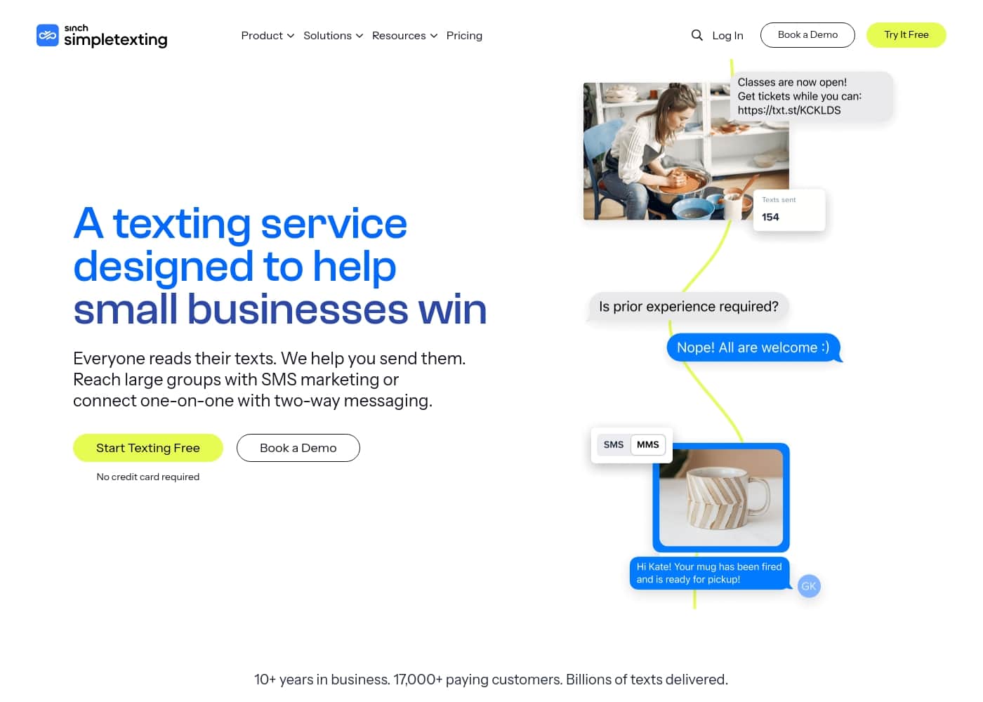 SimpleTexting homepage screenshot