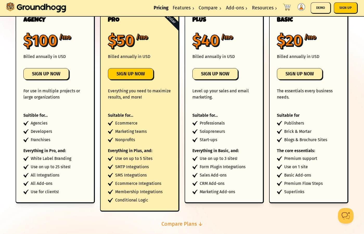 Groundhogg pricing page screenshot