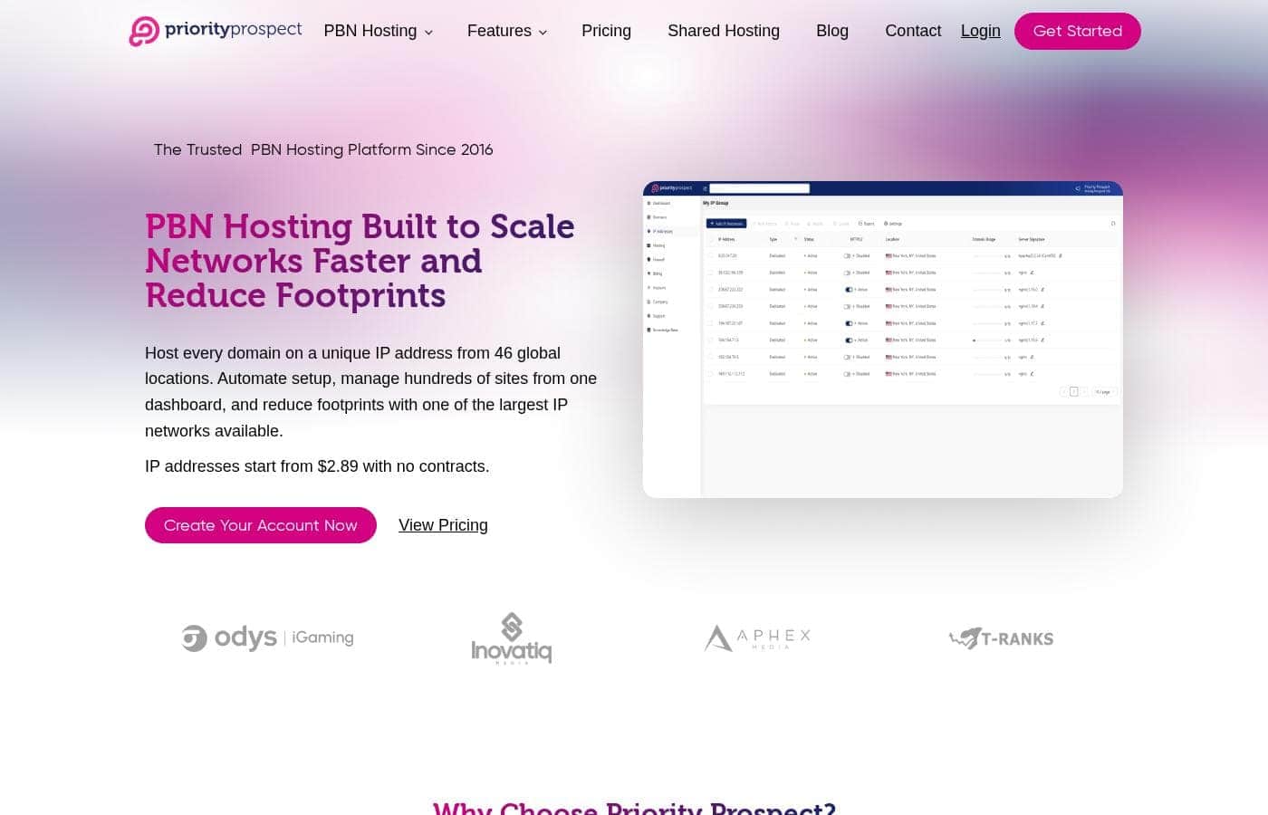 Priority Prospect homepage screenshot