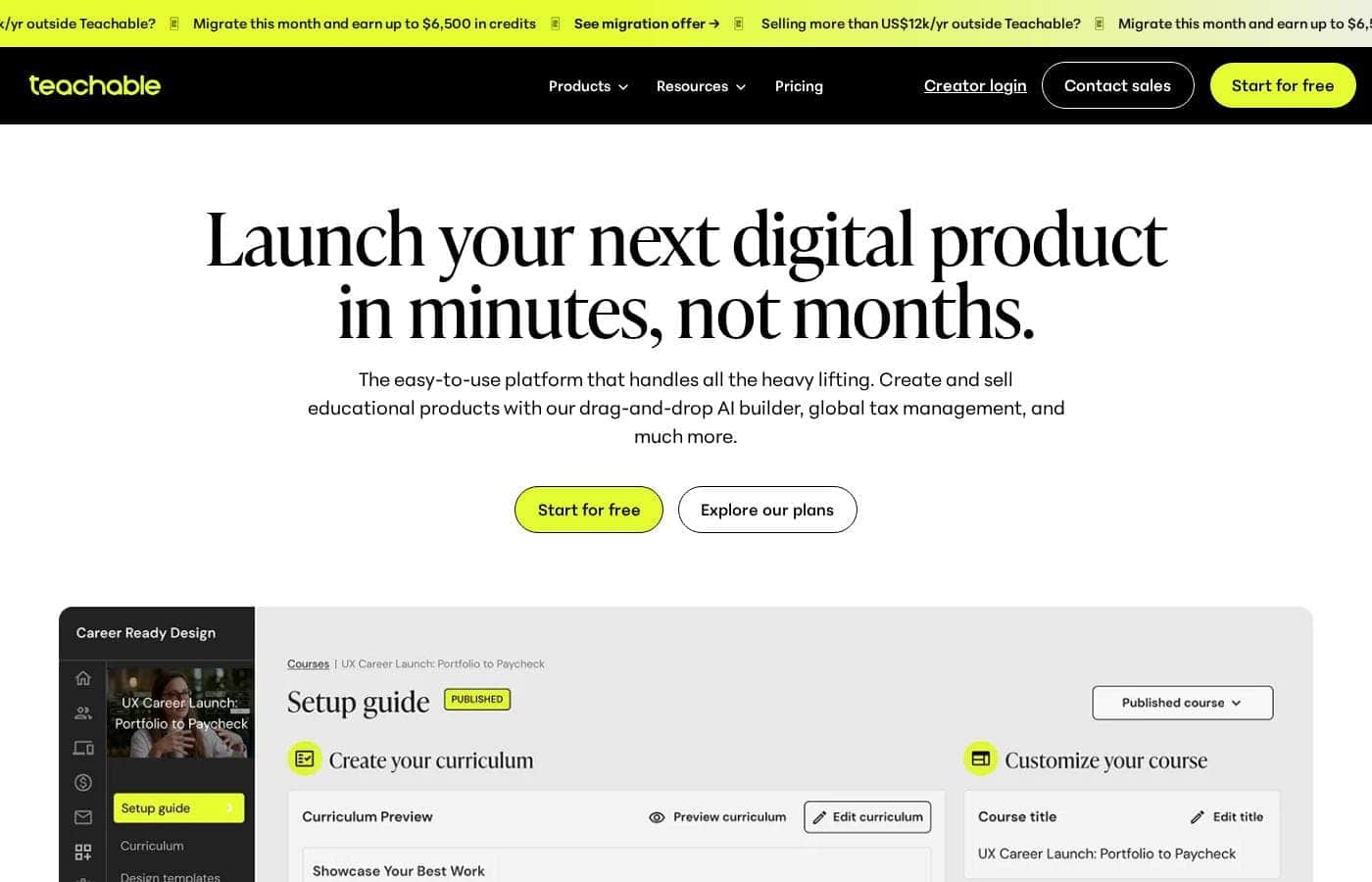 Teachable homepage screenshot