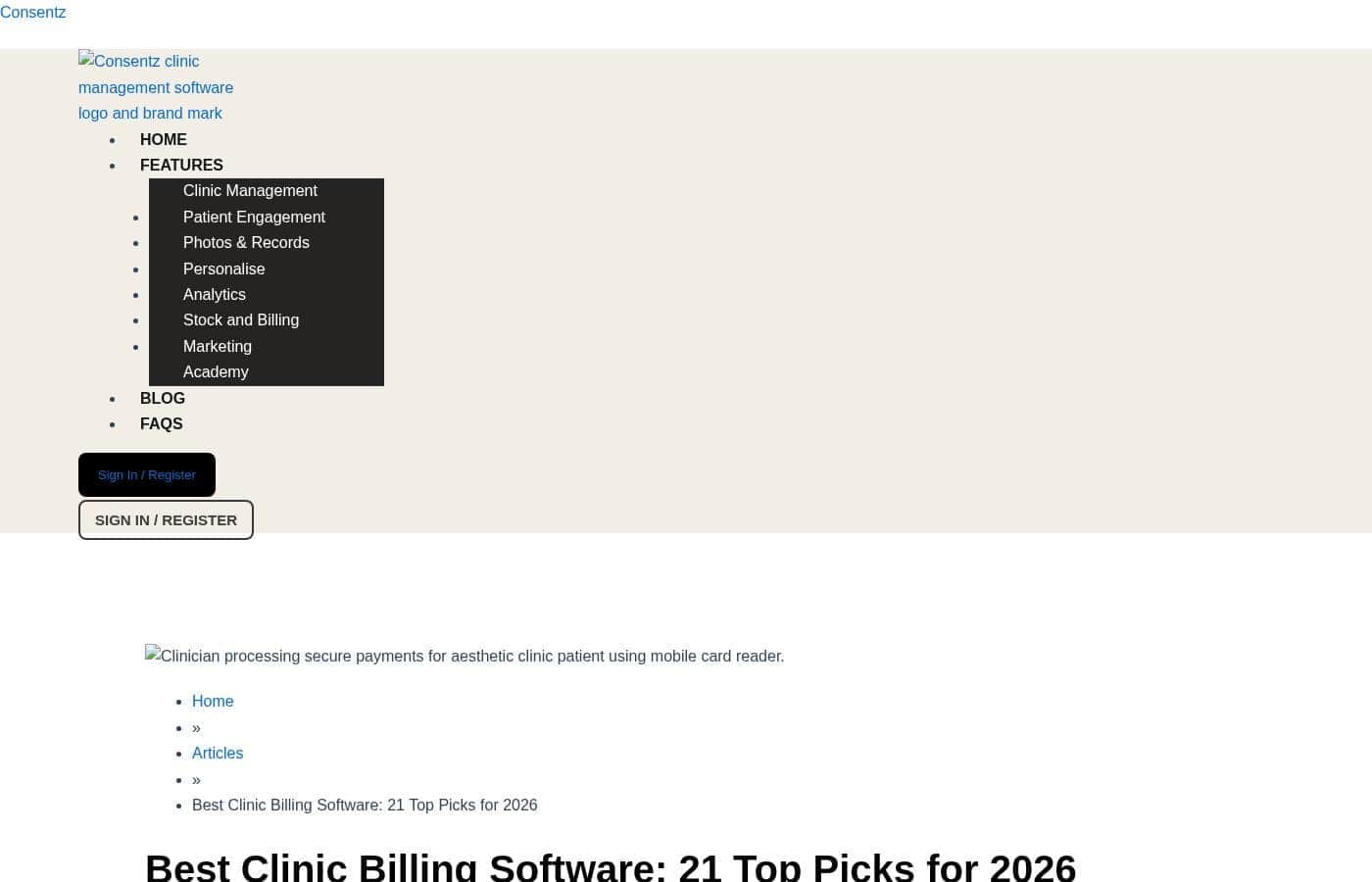 Consentz pricing page screenshot