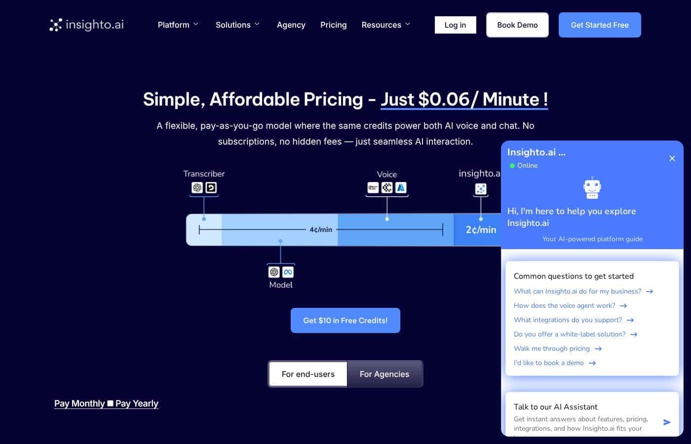 Insighto pricing page screenshot