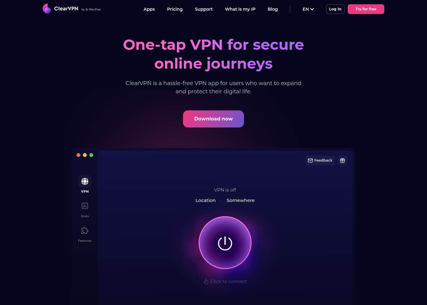 Ảnh chụp màn hình trang chủ ClearVPN