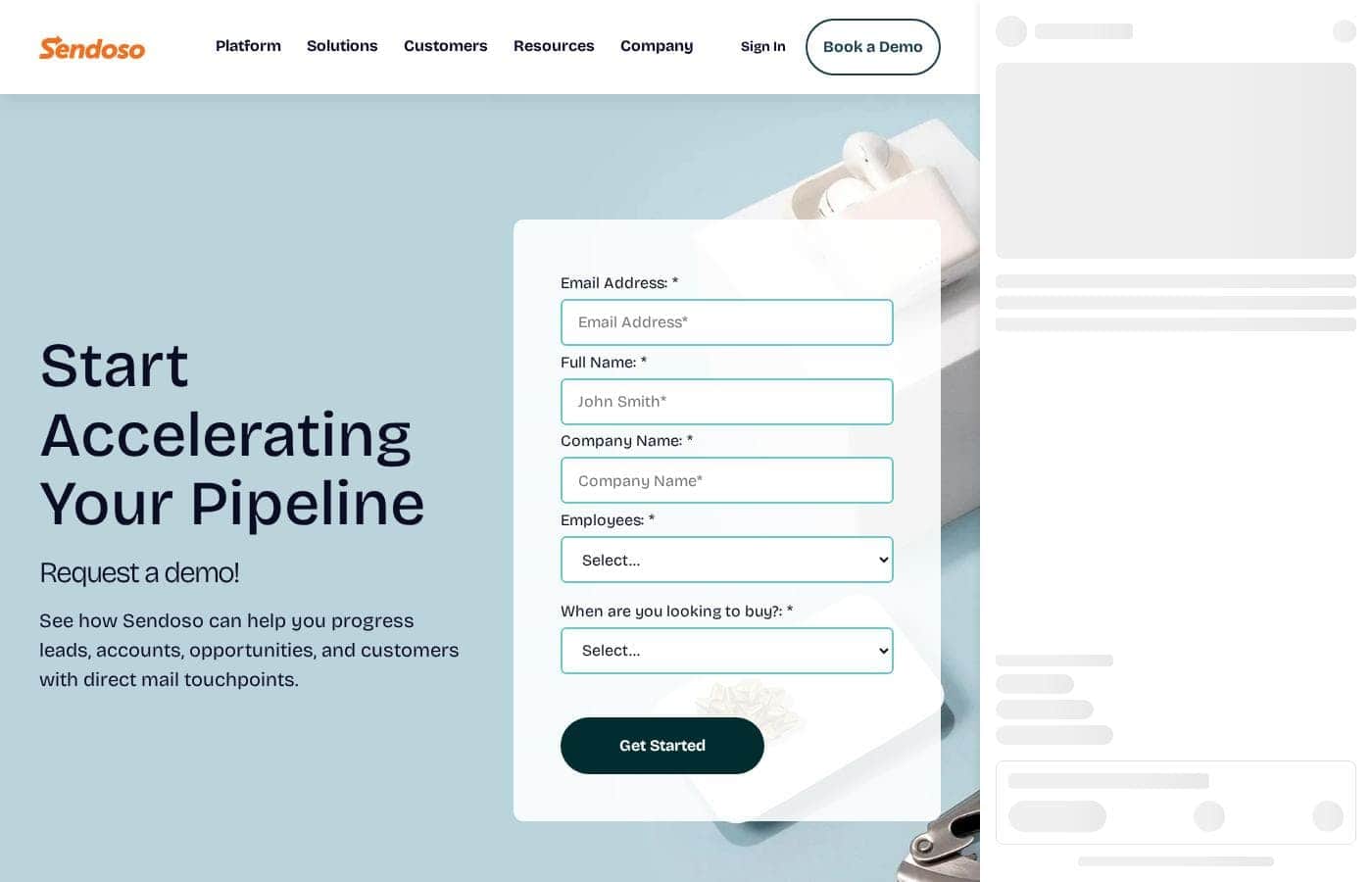 Sendoso homepage screenshot