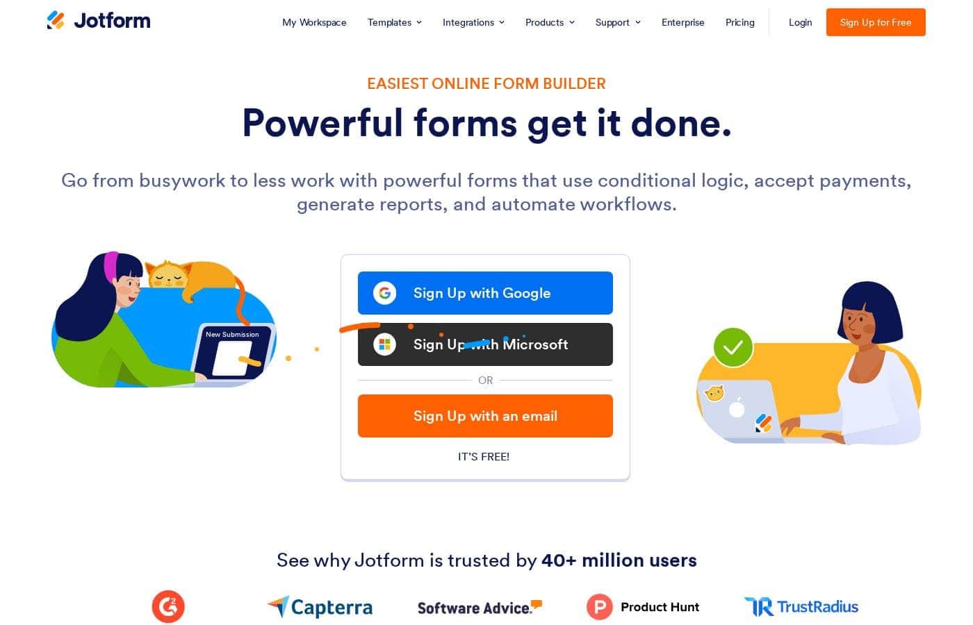 ภาพหน้าจอหลักของ Jotform