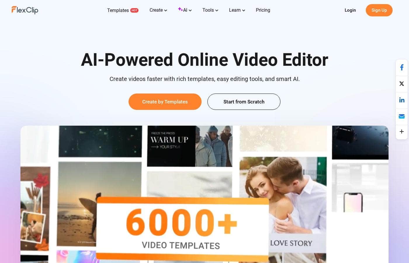 Screenshot della homepage di FlexClip