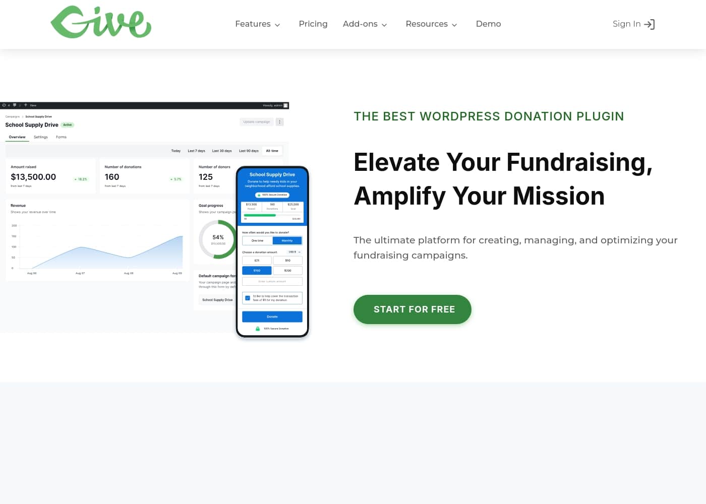 GiveWP 홈페이지 스크린샷