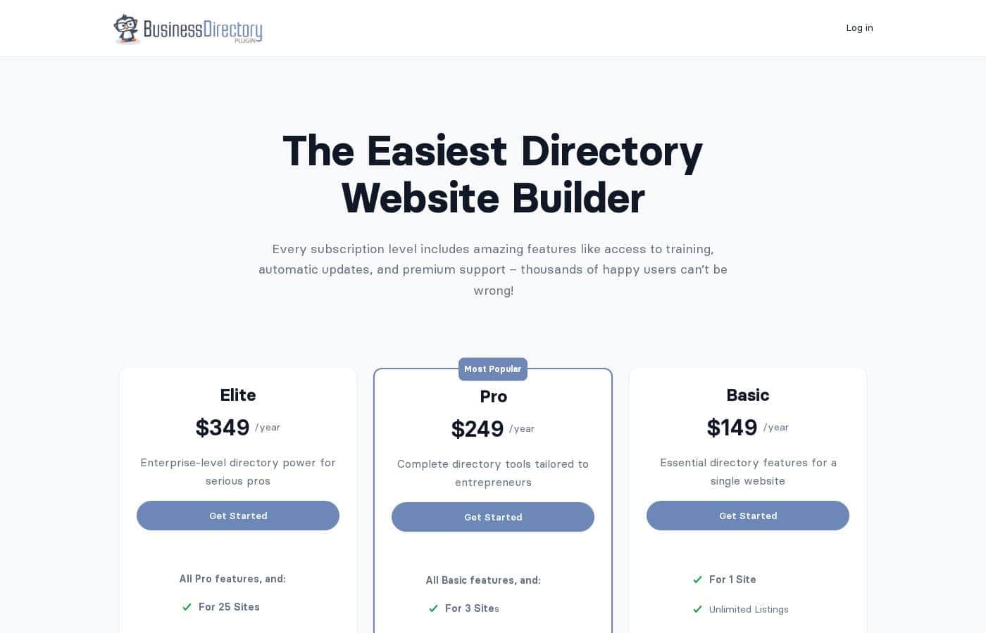 Business Directory Plugin pricing page screenshot