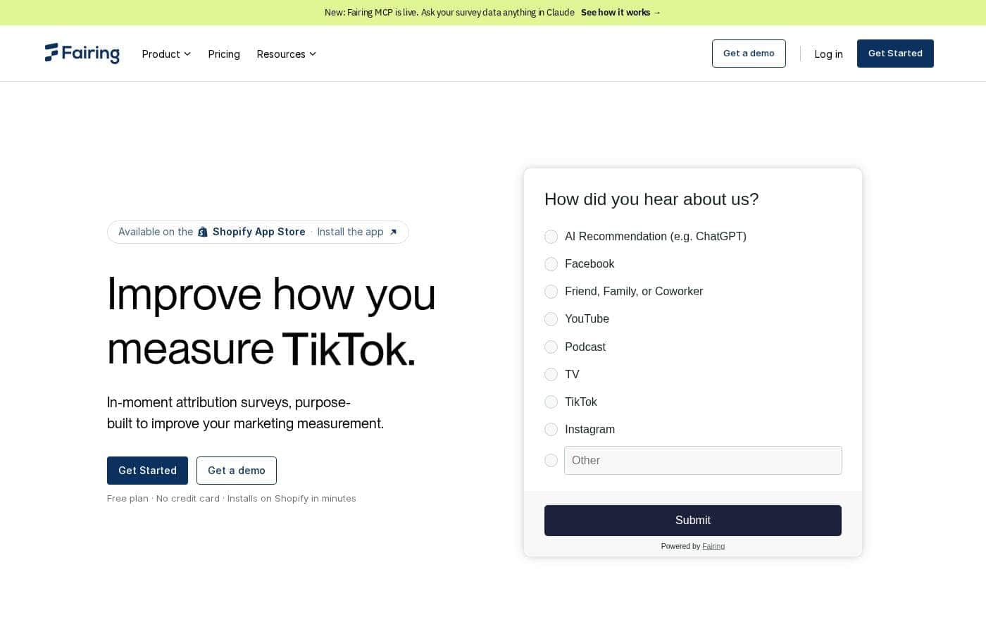 Fairing homepage screenshot