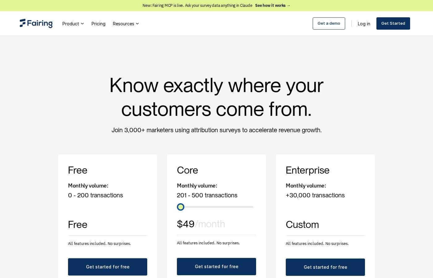 Fairing pricing page screenshot