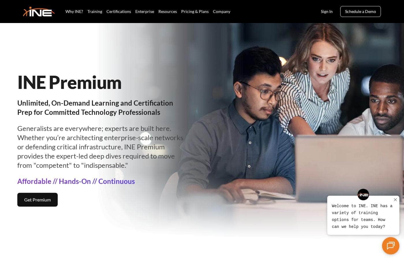 INE pricing page screenshot
