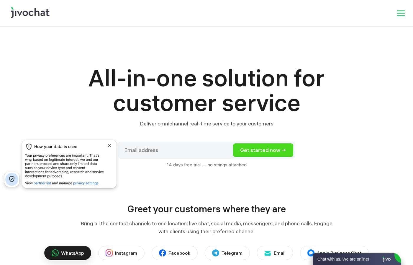 JivoChat homepage screenshot