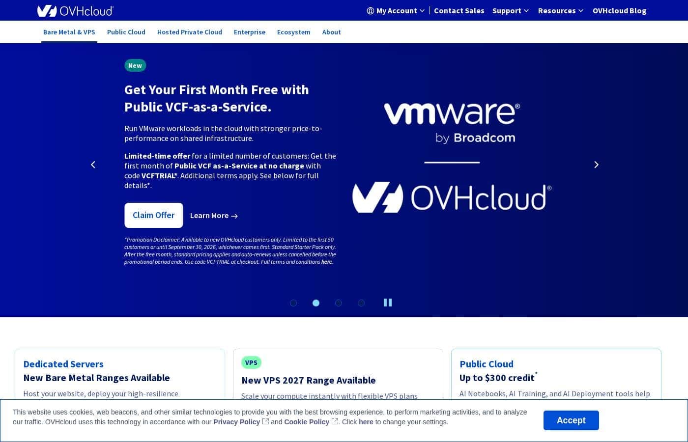 Скриншот главной страницы OVHcloud