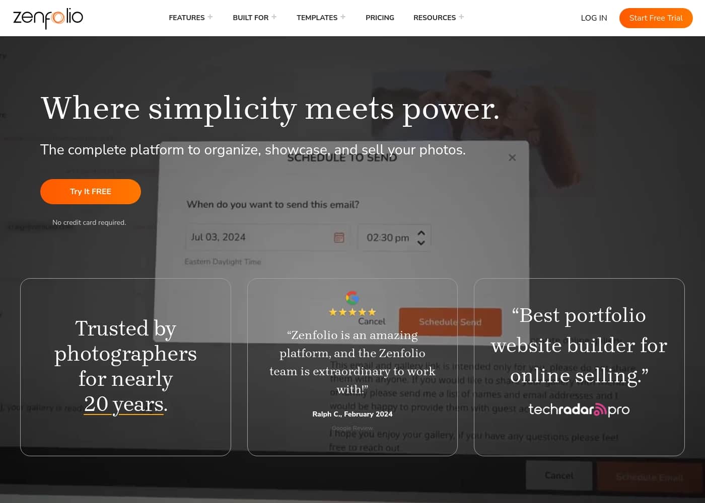 Zenfolio homepage screenshot
