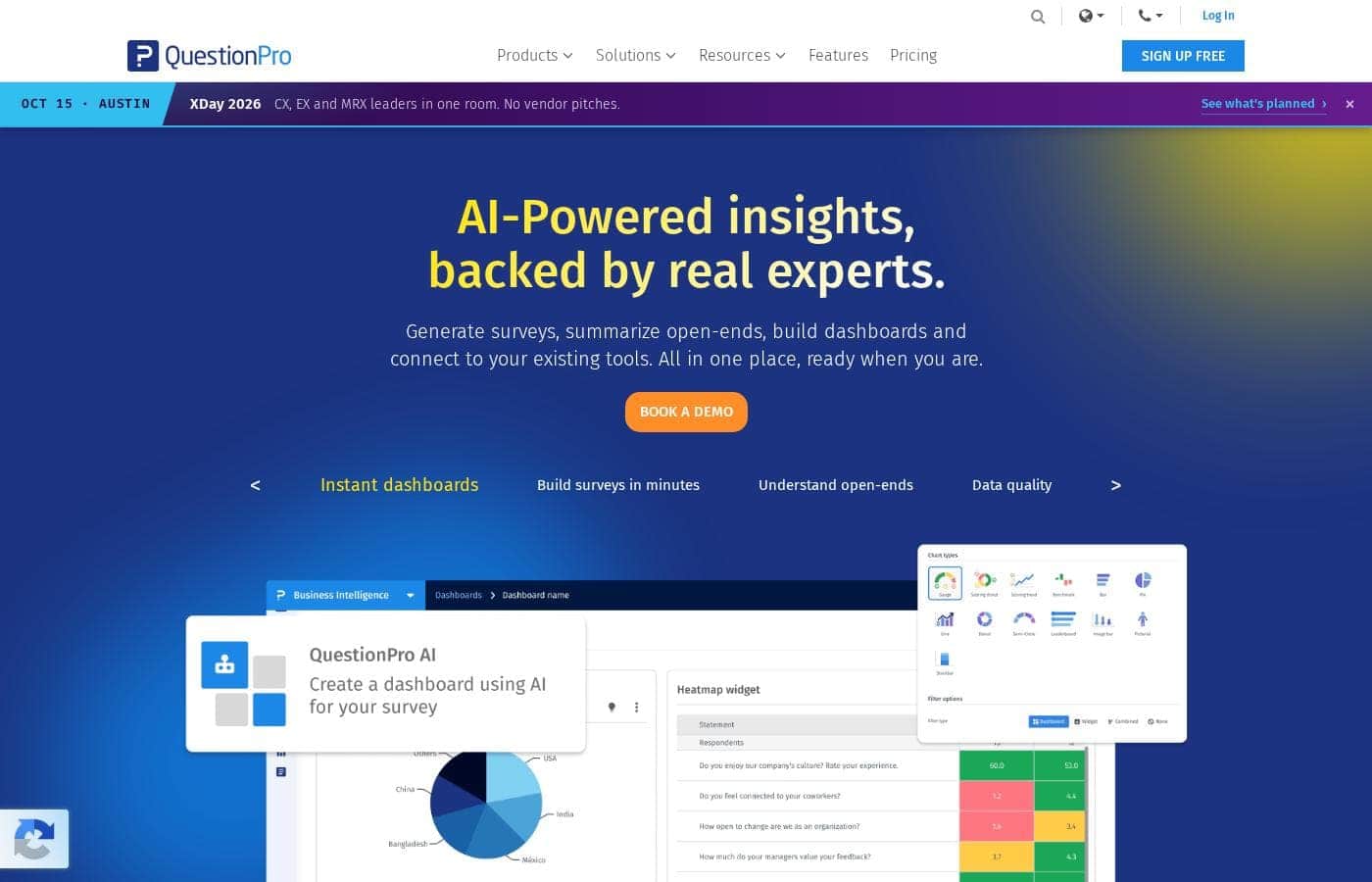 QuestionPro homepage screenshot