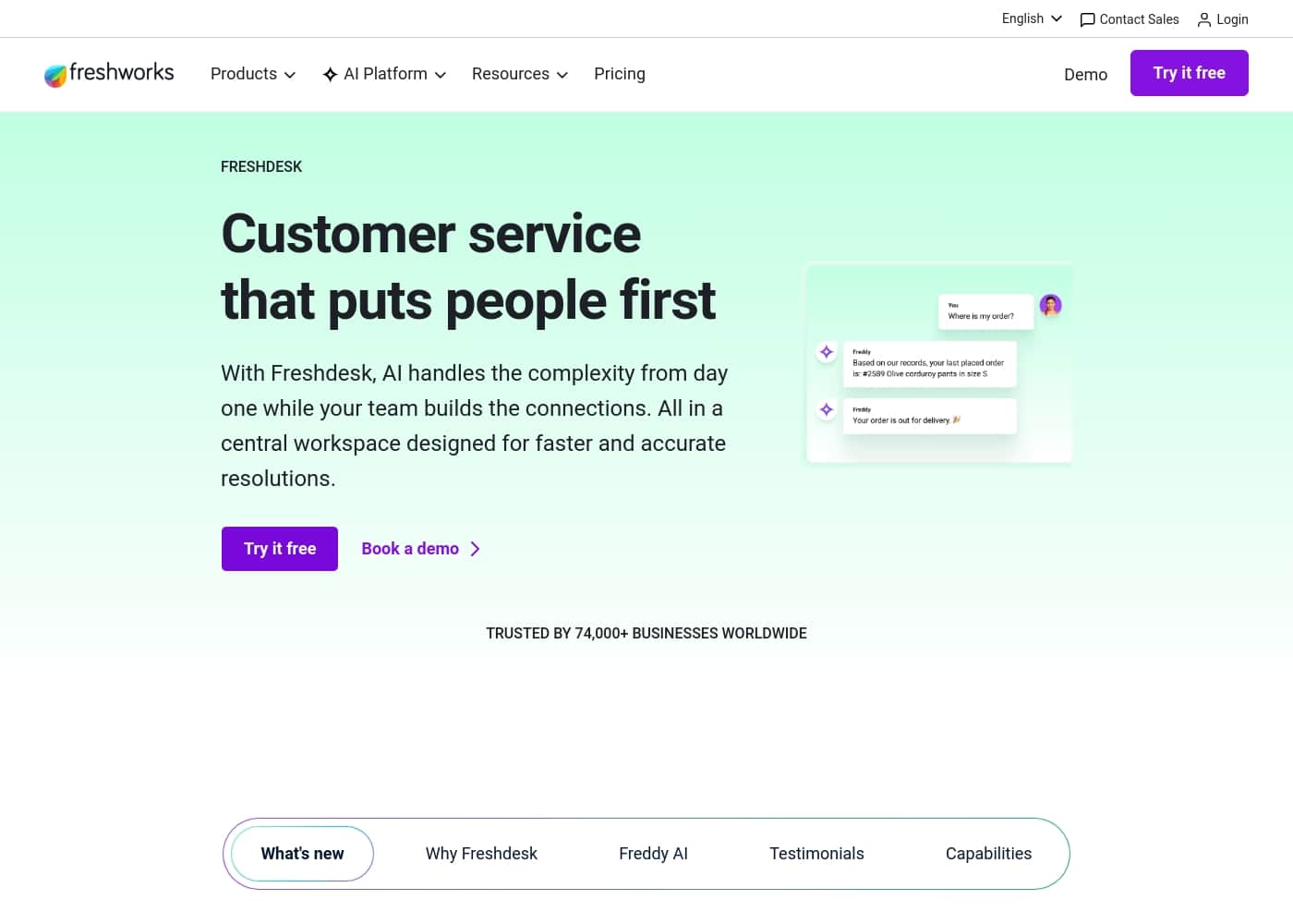 Freshdesk by Freshworks homepage screenshot