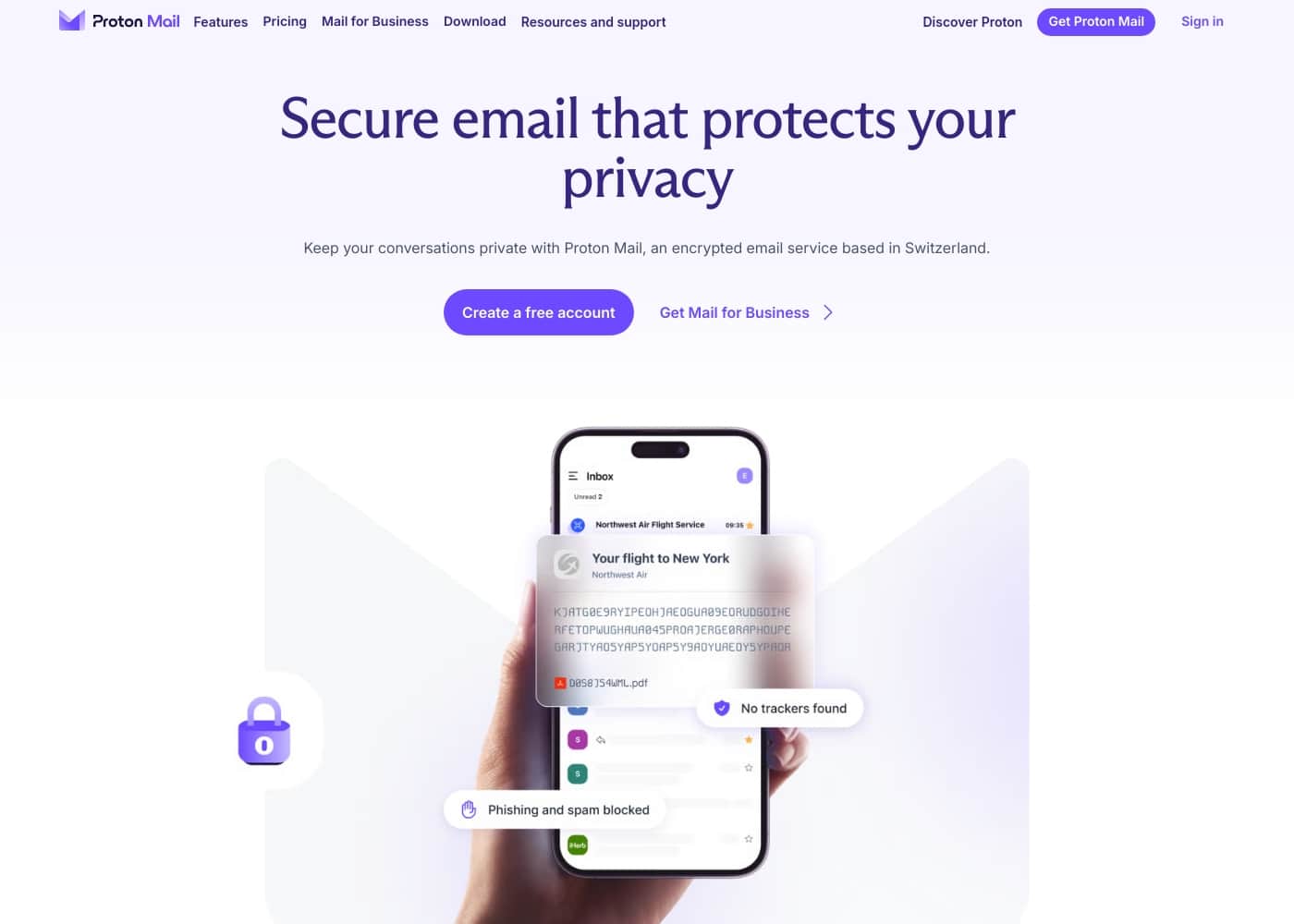 ภาพหน้าจอหลักของ Proton Mail