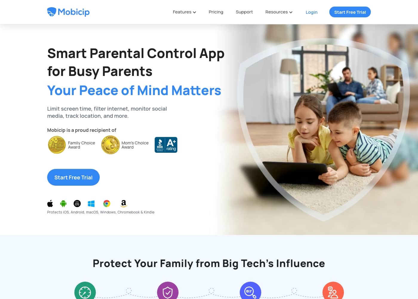 Mobicip homepage screenshot