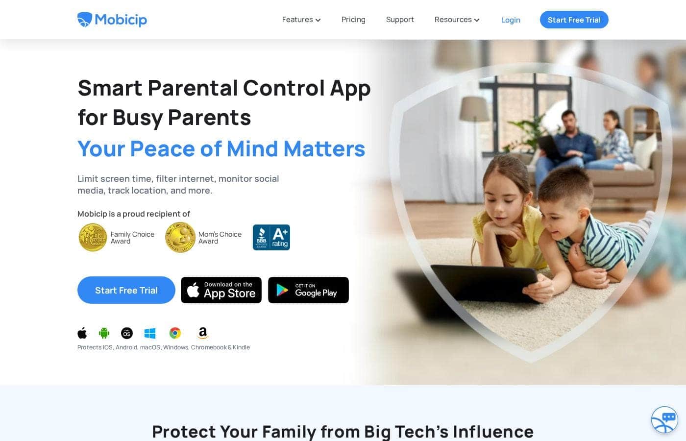 Mobicip homepage screenshot