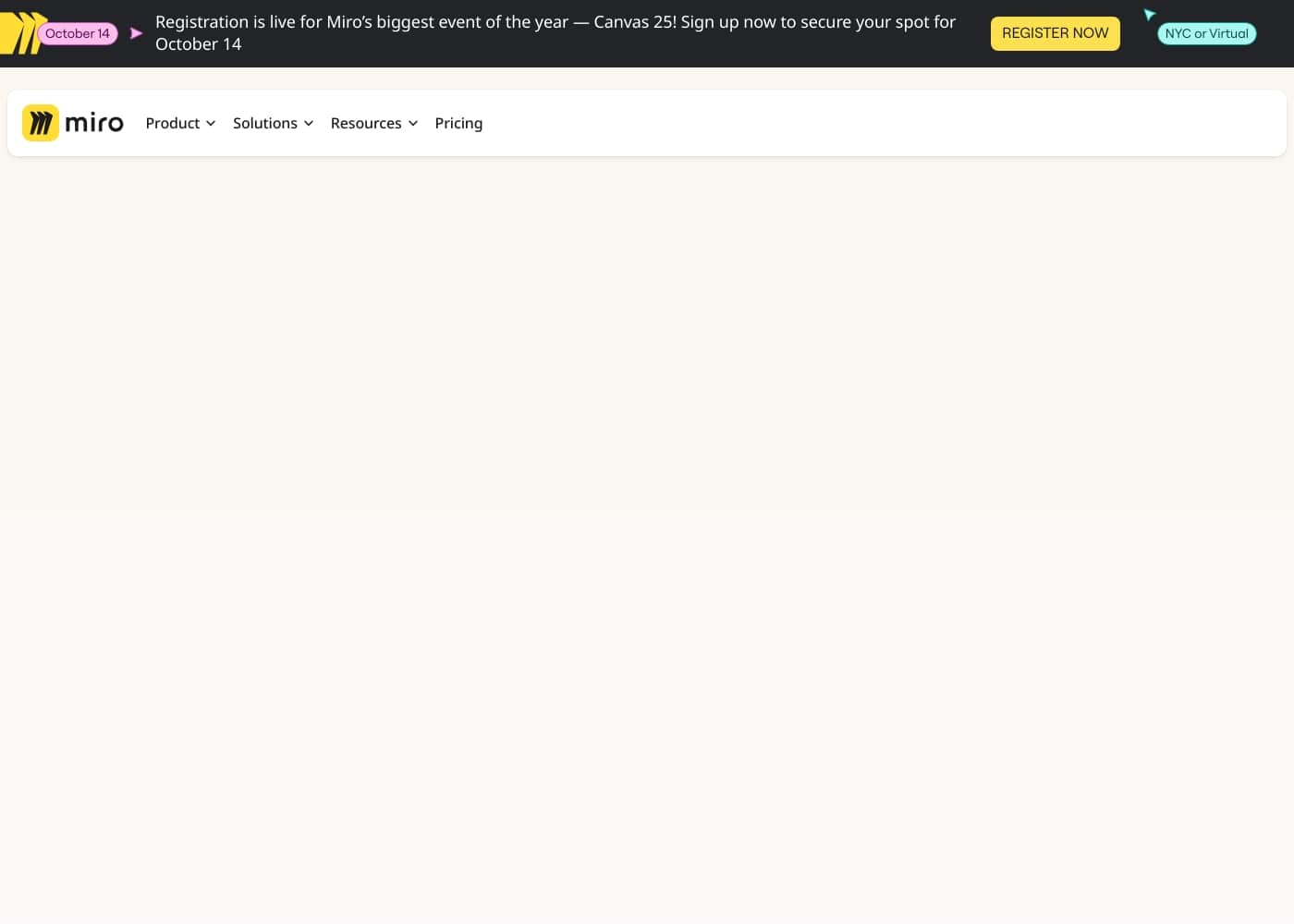 Screenshot della homepage di Miro