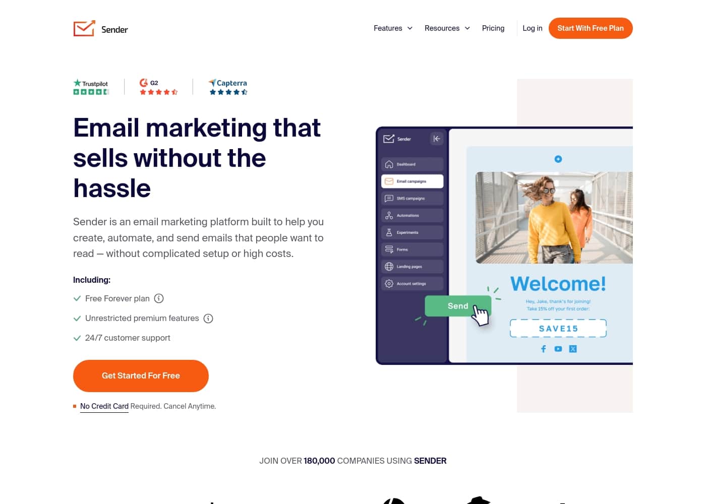 Sender homepage screenshot