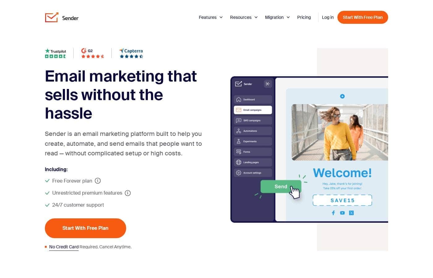 Sender homepage screenshot